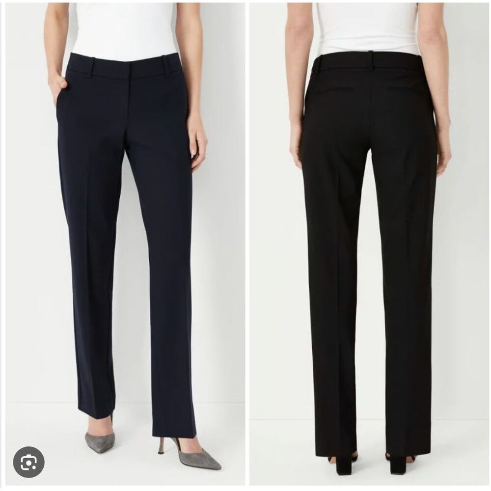 NWT Ann Taylor The Straight Black Pants, Mid-Rise, Straight Leg, Bi-Stretch, 18